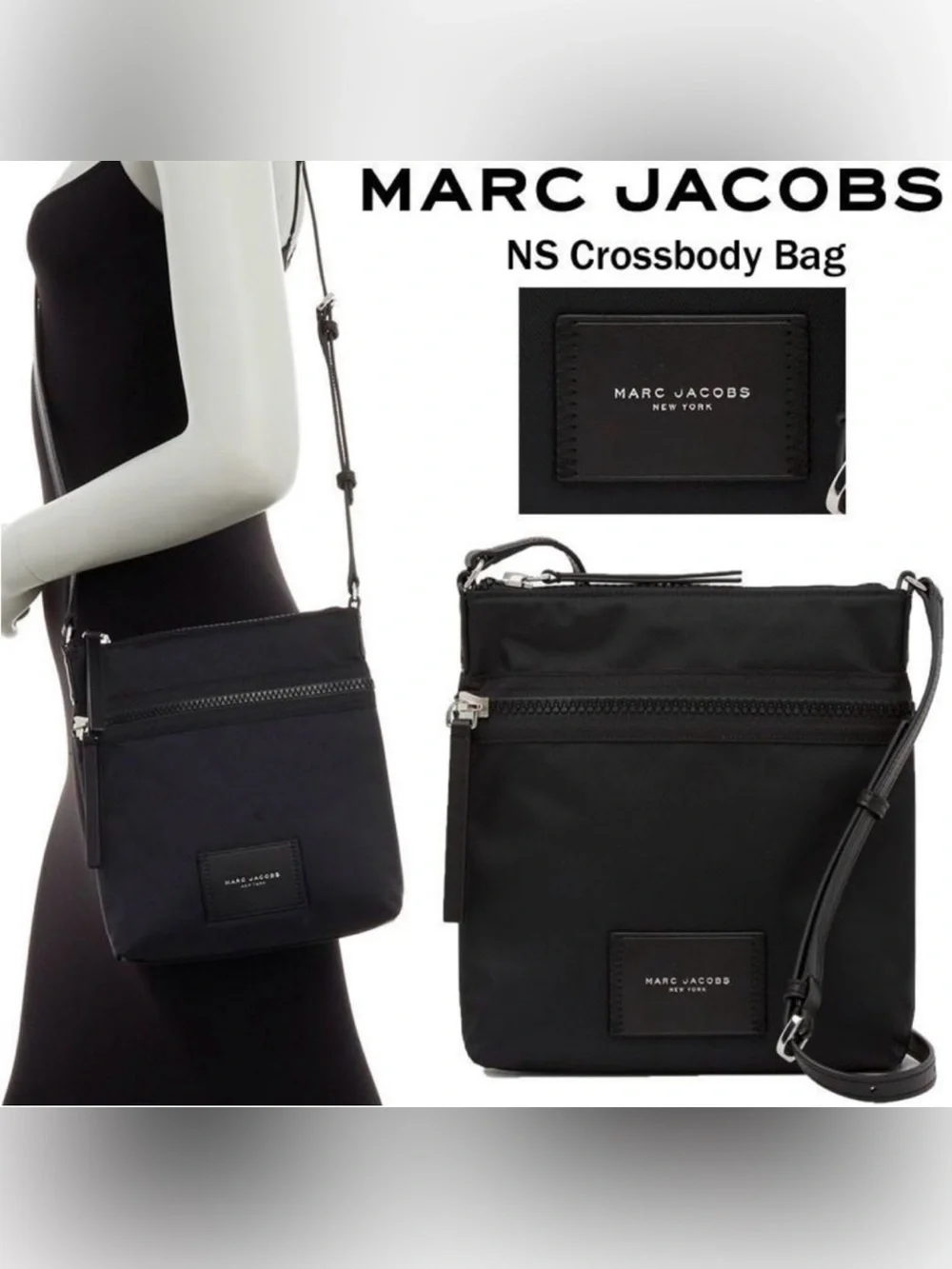 Marc Jacobs Black Nylon Logo Patch Shoulder Bag new no tags